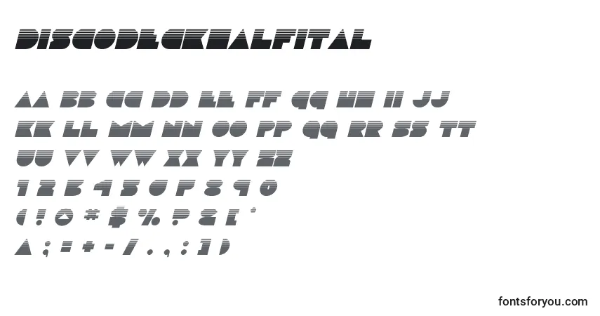 Шрифт Discodeckhalfital (125179) – алфавит, цифры, специальные символы