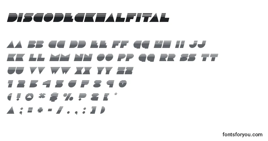 Schriftart Discodeckhalfital (125180) – Alphabet, Zahlen, spezielle Symbole