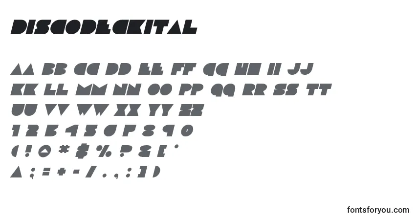 Schriftart Discodeckital (125181) – Alphabet, Zahlen, spezielle Symbole