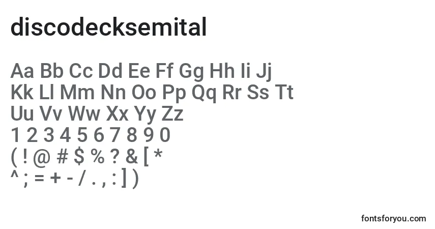 Schriftart Discodecksemital (125194) – Alphabet, Zahlen, spezielle Symbole