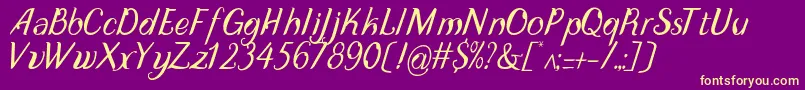 Fonte Disguise Display  italic – fontes amarelas em um fundo roxo