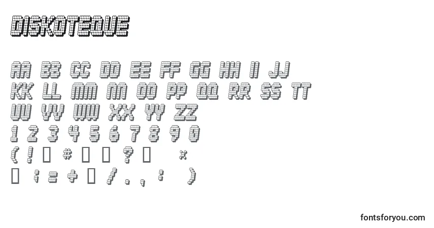 Шрифт DISKOTEQUE (125201) – алфавит, цифры, специальные символы