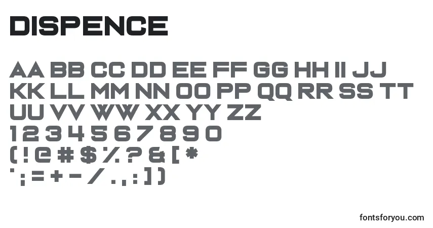 Schriftart Dispence – Alphabet, Zahlen, spezielle Symbole