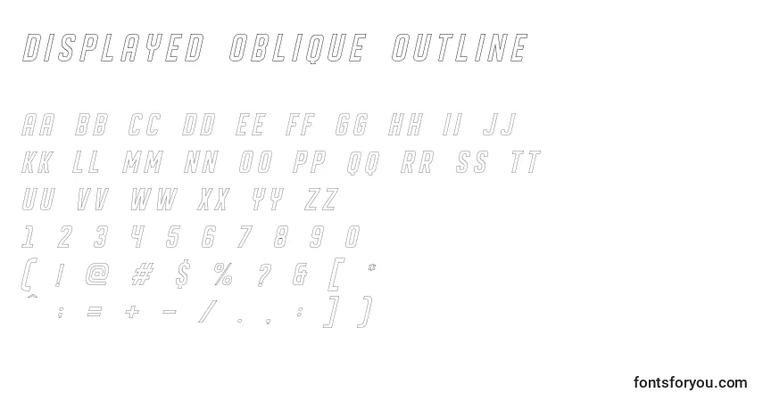 Schriftart DISPLAYED Oblique outline – Alphabet, Zahlen, spezielle Symbole