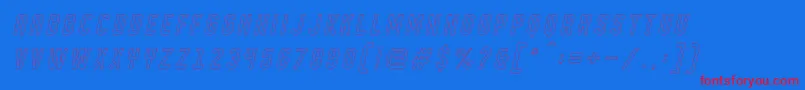 DISPLAYED Oblique outline-Schriftart – Rote Schriften auf blauem Hintergrund