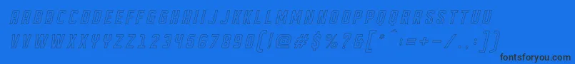 DISPLAYED Oblique outline-Schriftart – Schwarze Schriften auf blauem Hintergrund