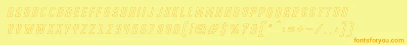 DISPLAYED Oblique outline-Schriftart – Orangefarbene Schriften auf gelbem Hintergrund