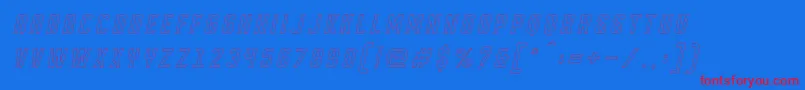 DISPLAYED Oblique outline-Schriftart – Rote Schriften auf blauem Hintergrund