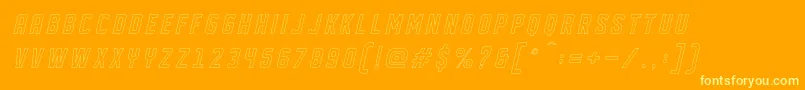 DISPLAYED Oblique outline-Schriftart – Gelbe Schriften auf orangefarbenem Hintergrund