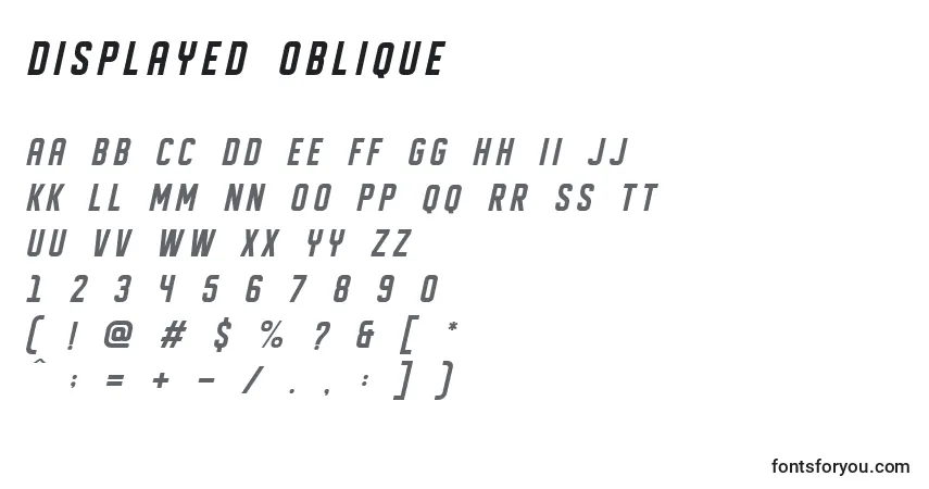 Schriftart DISPLAYED Oblique – Alphabet, Zahlen, spezielle Symbole