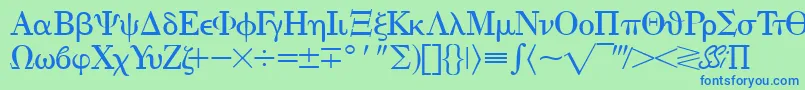 Шрифт Eisagogreekssk – синие шрифты на зелёном фоне