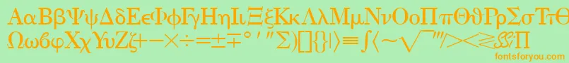 フォントEisagogreekssk – オレンジの文字が緑の背景にあります。