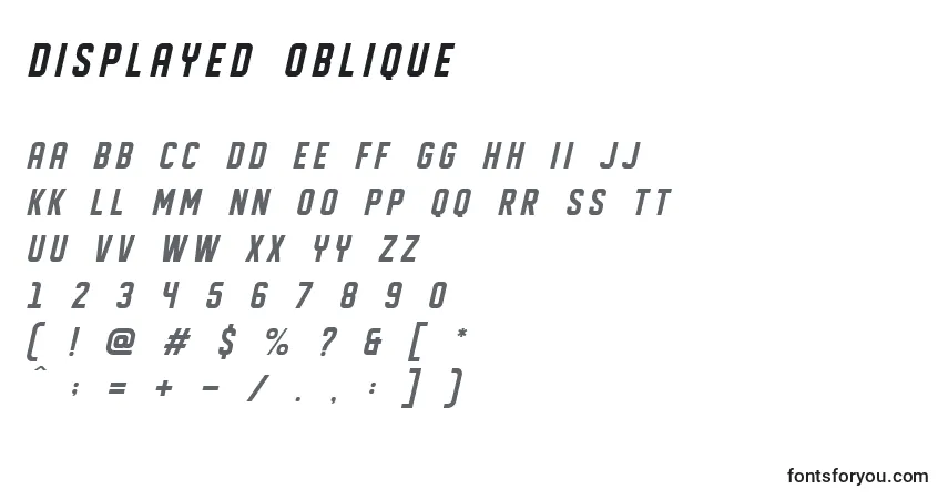 A fonte DISPLAYED Oblique (125210) – alfabeto, números, caracteres especiais