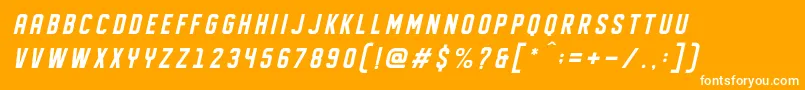 DISPLAYED Oblique-Schriftart – Weiße Schriften auf orangefarbenem Hintergrund