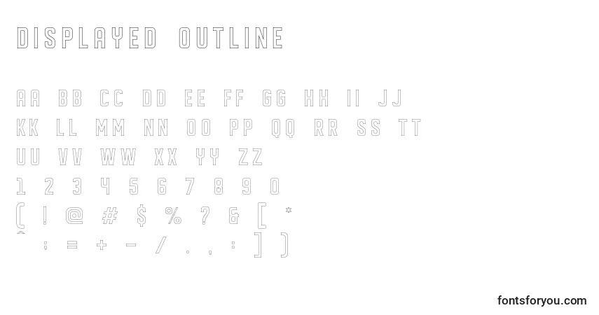 A fonte DISPLAYED outline – alfabeto, números, caracteres especiais