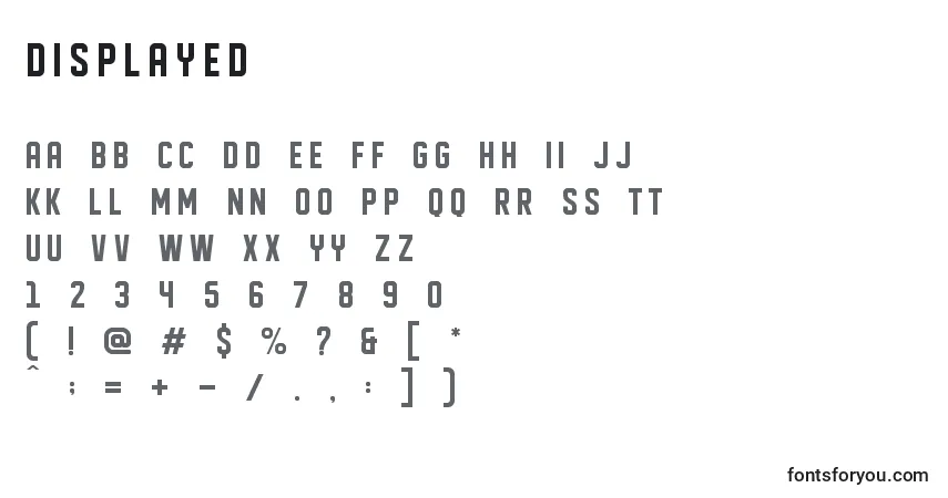 DISPLAYED (125214)-fontti – aakkoset, numerot, erikoismerkit