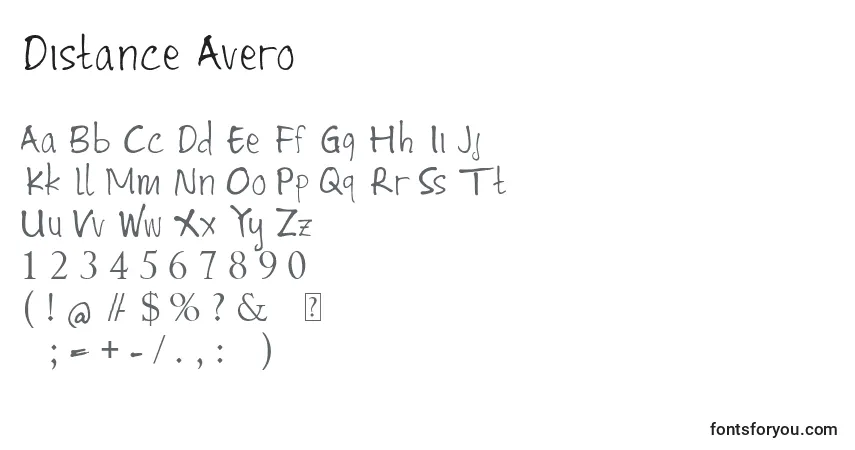 Schriftart Distance Avero – Alphabet, Zahlen, spezielle Symbole