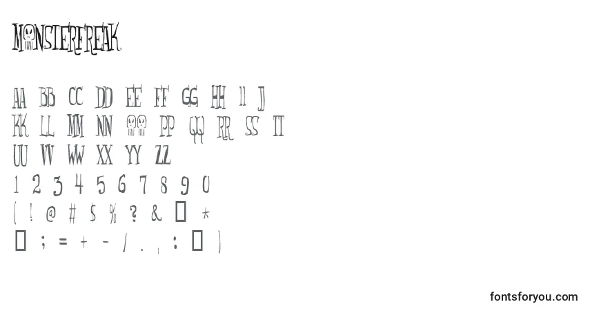 Czcionka Monsterfreak – alfabet, cyfry, specjalne znaki