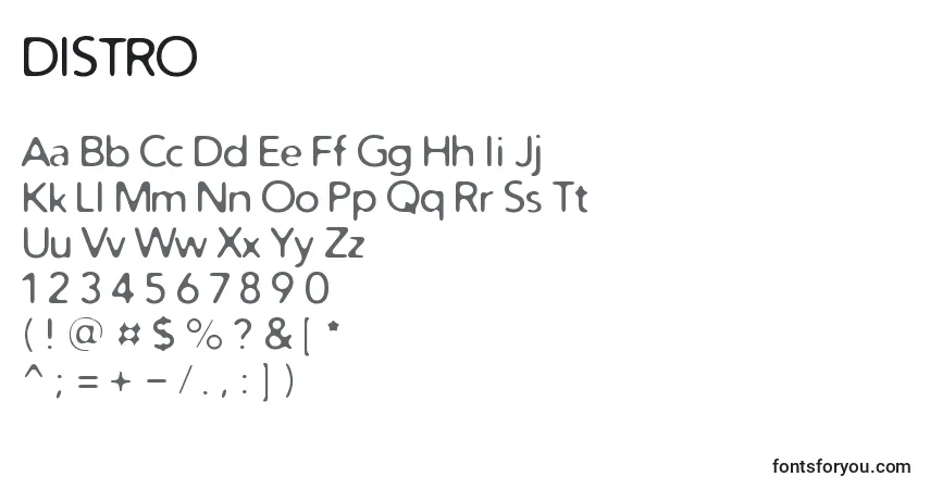 A fonte DISTRO   (125222) – alfabeto, números, caracteres especiais