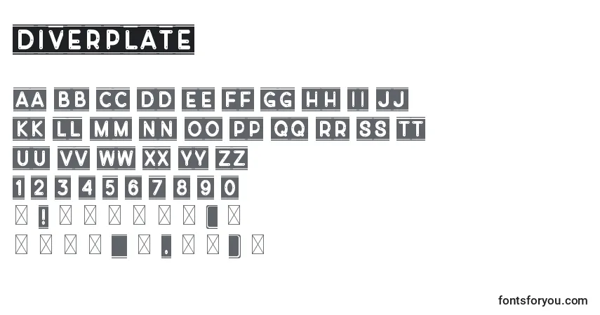 A fonte Diverplate – alfabeto, números, caracteres especiais