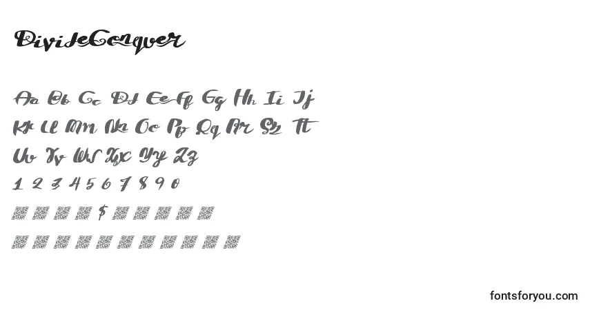 Schriftart DivideConquer – Alphabet, Zahlen, spezielle Symbole