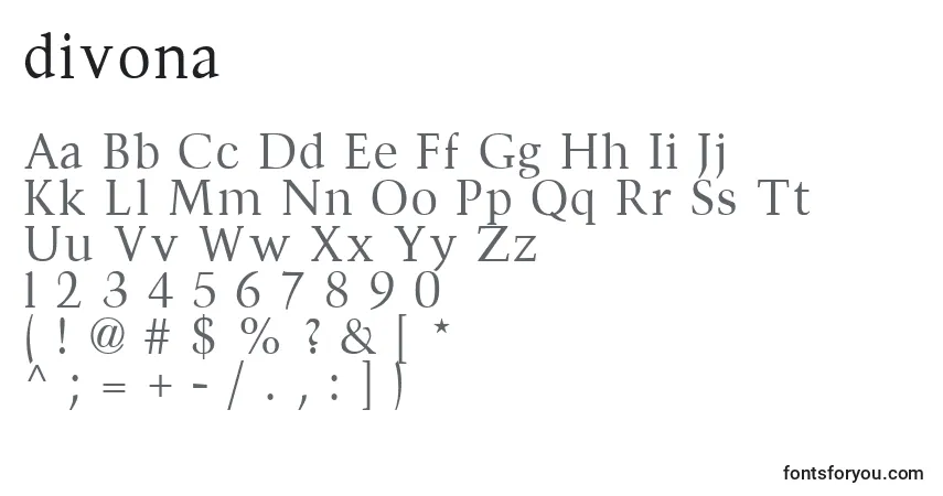 Czcionka Divona   (125230) – alfabet, cyfry, specjalne znaki