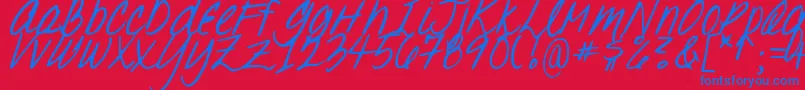 DJB Oh, Suzannah Font – Blue Fonts on Red Background