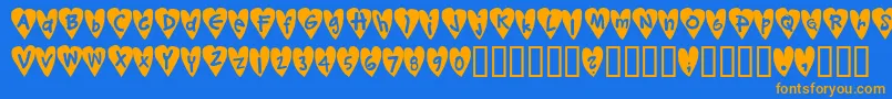 フォントDjellibejbi – オレンジ色の文字が青い背景にあります。