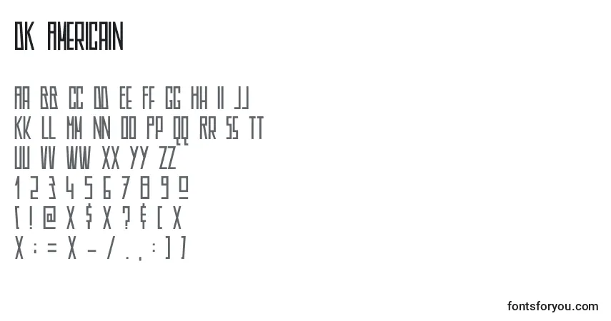 Шрифт DK Americain – алфавит, цифры, специальные символы