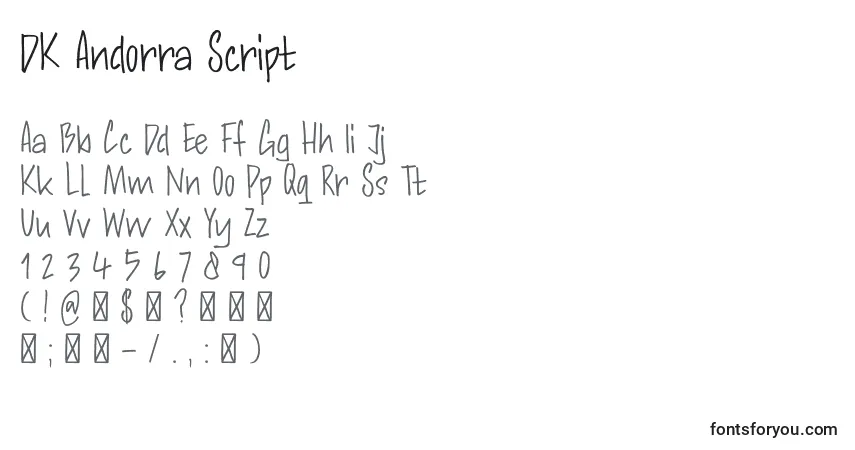 Шрифт DK Andorra Script – алфавит, цифры, специальные символы