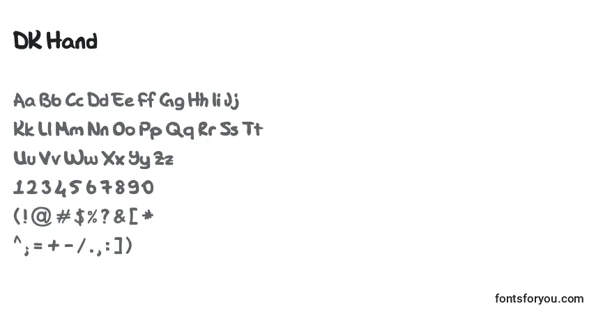 Schriftart DK Hand – Alphabet, Zahlen, spezielle Symbole