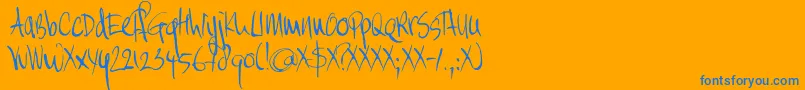 DK Moi Non Plus-Schriftart – Blaue Schriften auf orangefarbenem Hintergrund