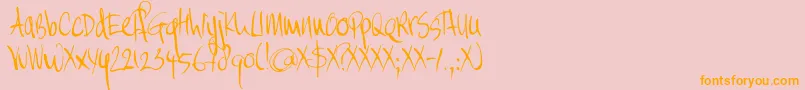 DK Moi Non Plus-Schriftart – Orangefarbene Schriften auf rosa Hintergrund