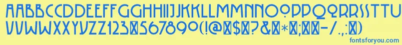 フォントDK Rotorua – 青い文字が黄色の背景にあります。