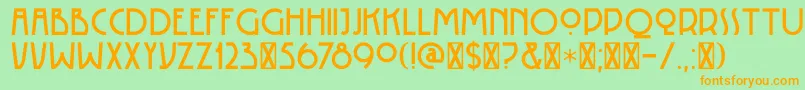 DK Rotorua-Schriftart – Orangefarbene Schriften auf grünem Hintergrund