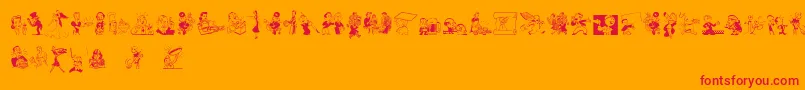 Retrodings-Schriftart – Rote Schriften auf orangefarbenem Hintergrund