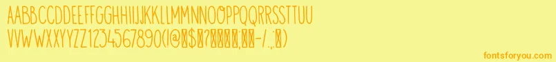 フォントDK Visum – オレンジの文字が黄色の背景にあります。