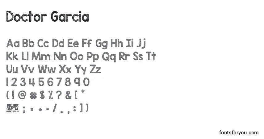 Czcionka Doctor Garcia – alfabet, cyfry, specjalne znaki