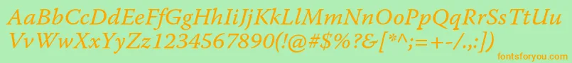 WarnockproItcapt-Schriftart – Orangefarbene Schriften auf grünem Hintergrund