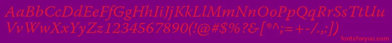 Czcionka WarnockproItcapt – czerwone czcionki na fioletowym tle
