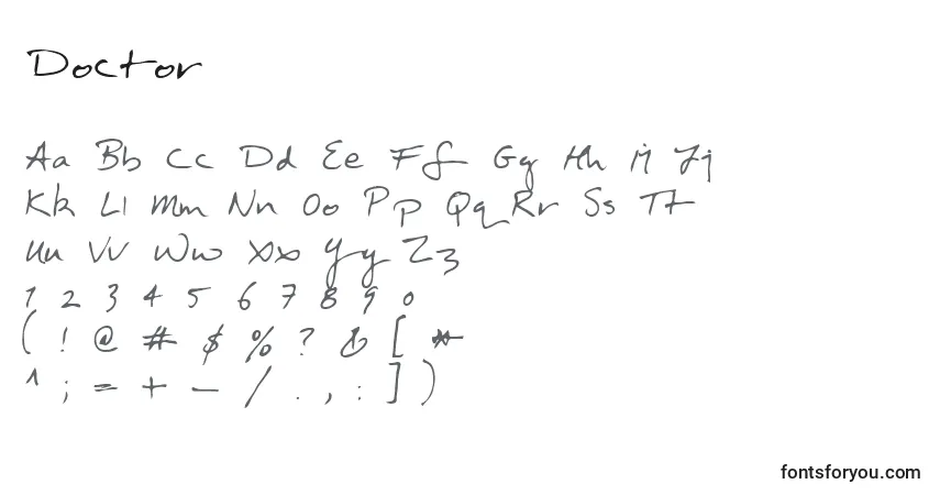 A fonte Doctor (125270) – alfabeto, números, caracteres especiais