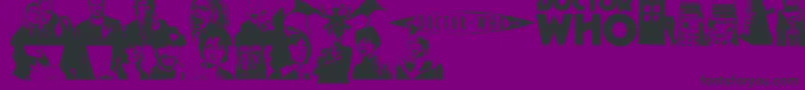 DOCWHO-Schriftart – Schwarze Schriften auf violettem Hintergrund