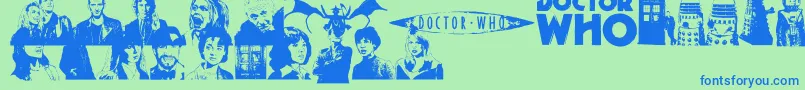 DOCWHO-Schriftart – Blaue Schriften auf grünem Hintergrund