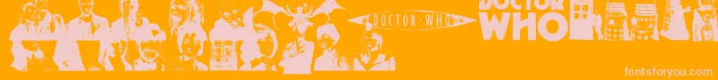 DOCWHO-Schriftart – Rosa Schriften auf orangefarbenem Hintergrund