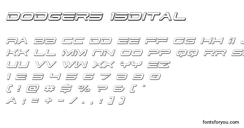 Dodger3 13dital-fontti – aakkoset, numerot, erikoismerkit