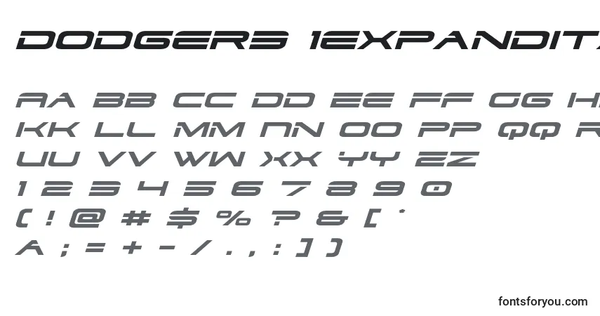 Schriftart Dodger3 1expandital – Alphabet, Zahlen, spezielle Symbole