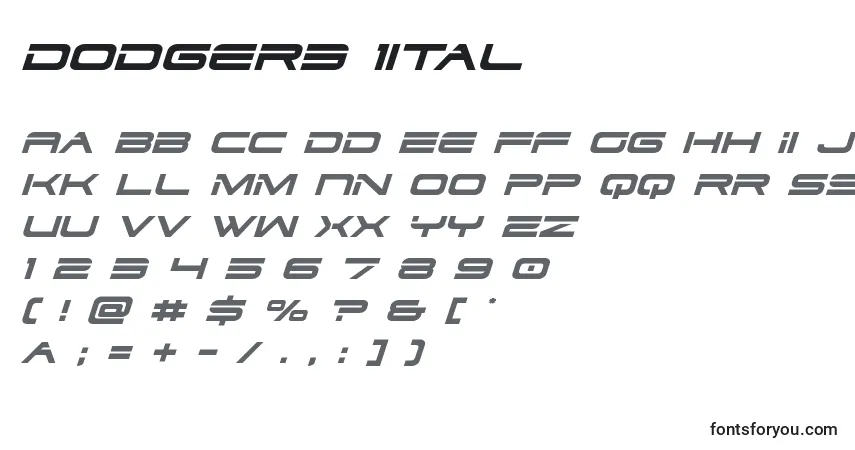 Czcionka Dodger3 1ital (125288) – alfabet, cyfry, specjalne znaki