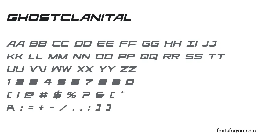 Schriftart Ghostclanital – Alphabet, Zahlen, spezielle Symbole