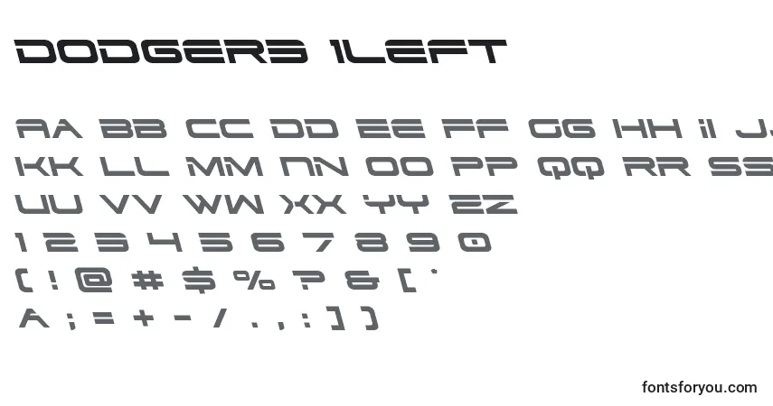 Schriftart Dodger3 1left (125294) – Alphabet, Zahlen, spezielle Symbole