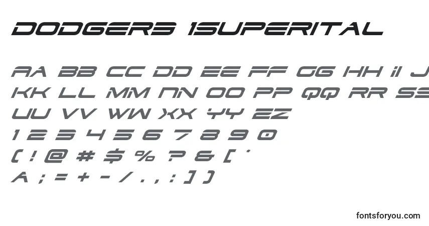 Schriftart Dodger3 1superital – Alphabet, Zahlen, spezielle Symbole